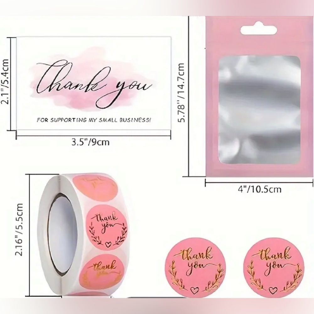 600pcs/set includes 50 Thank You Cards, 500 Stickers & 50 pcs Reusable Bags
